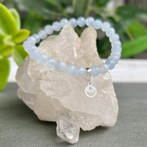 Pulsera elasticada Aguamarina (cubre nudo de plata)