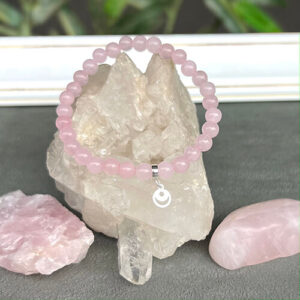 Pulsera elasticada de Cuarzo Rosa (terminación en plata)