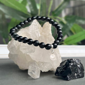 Pulsera elasticada de Obsidiana (terminación en plata)
