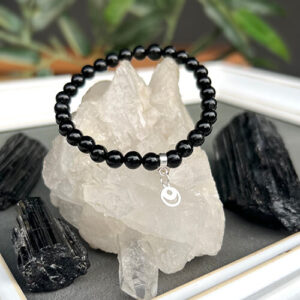 Pulsera elasticada de Turmalina Negra (terminación en plata)